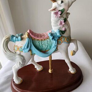 Ceramic Carousel Horse on wooden stand - USED